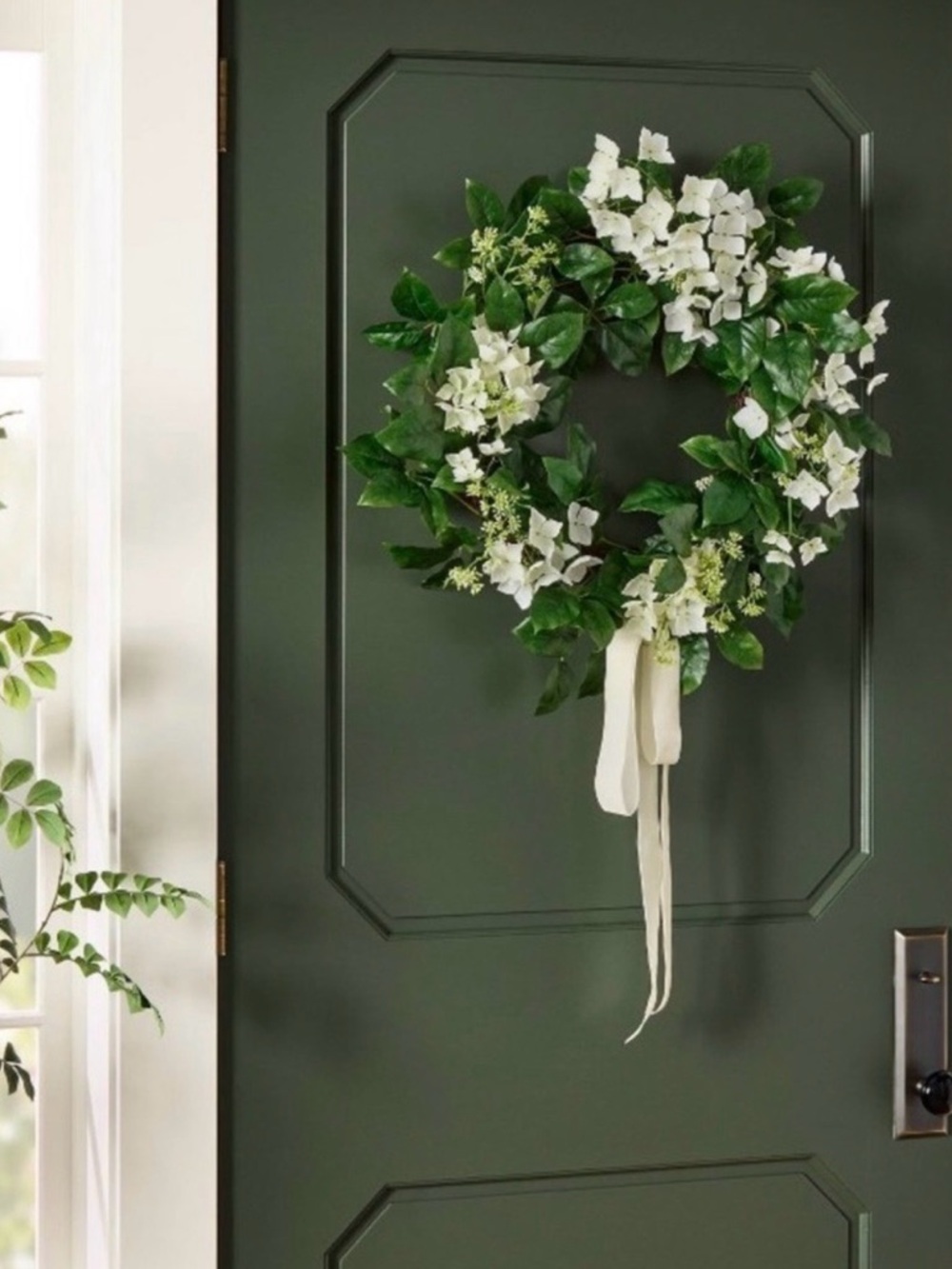 Hydrangea 24” Wreath with Cream Ribbon Bow Threshold designed with Studio McGee